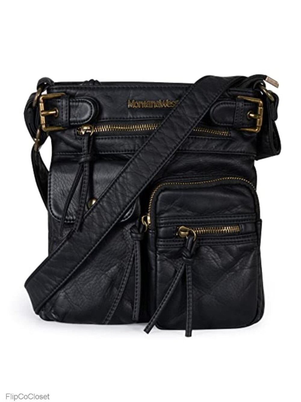 Washed PU Leather Crossbody Bag Multi Pocket Adjustable Strap Medium